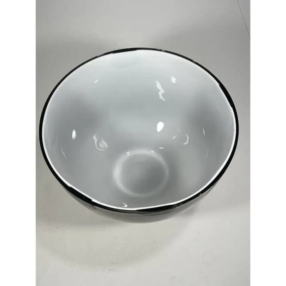 Large Gray With Black Oval Design Art Painted Glass Round Bowl Tall *read Descri